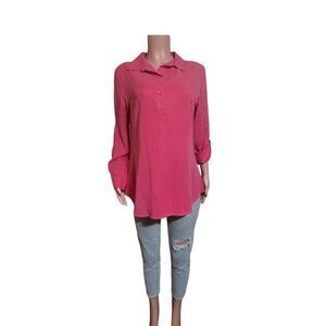 Pulp henley pink convertible sleeves casual top L